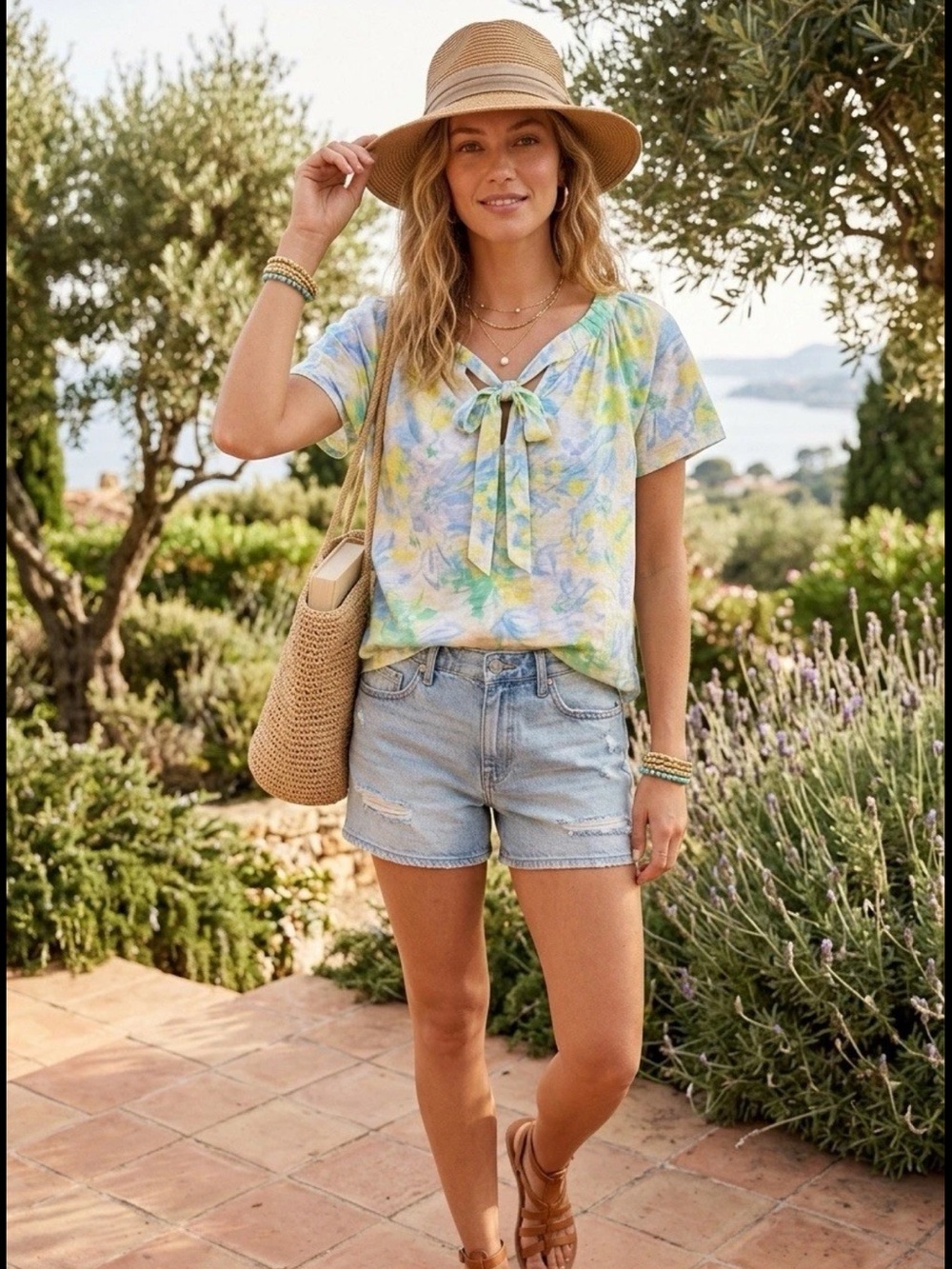 Current Air Anthropologie NWT Floral Short-Sleeve Peasant Top Small